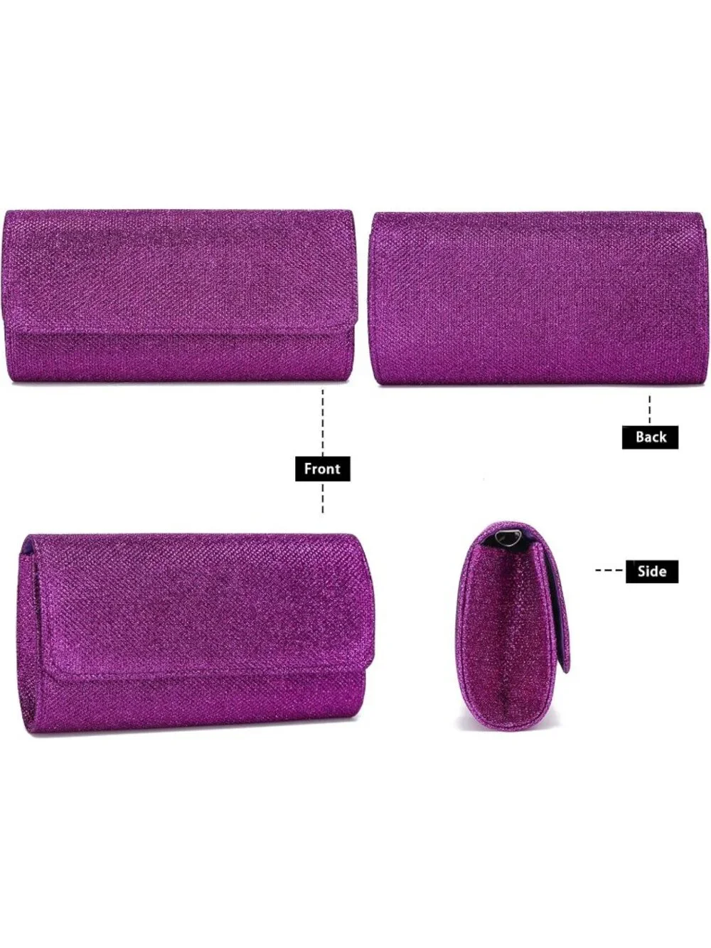 Women's Purple Glitter Clutch Purse Evening Bag With Chain For Wedding Handbag